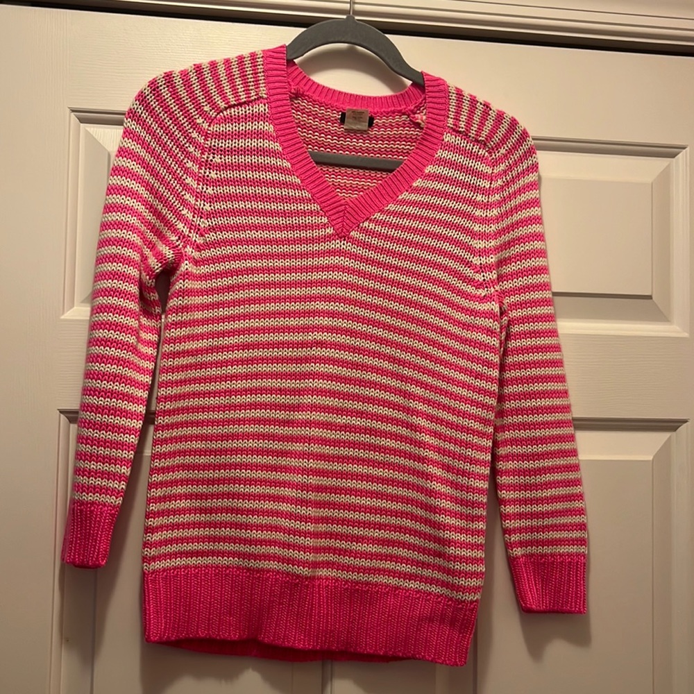 EUC XS J. Crew Hot Pink & Cream striped sweater